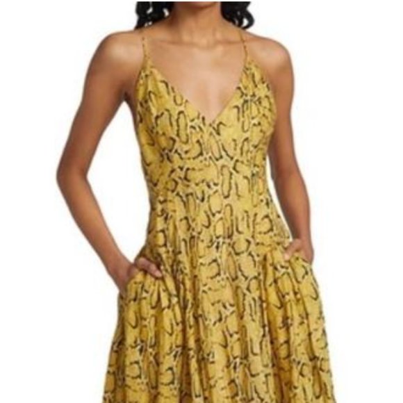 NWT Frame Malibu Yellow Python Print Cross Back Maxi Dress - Picture 3 of 15